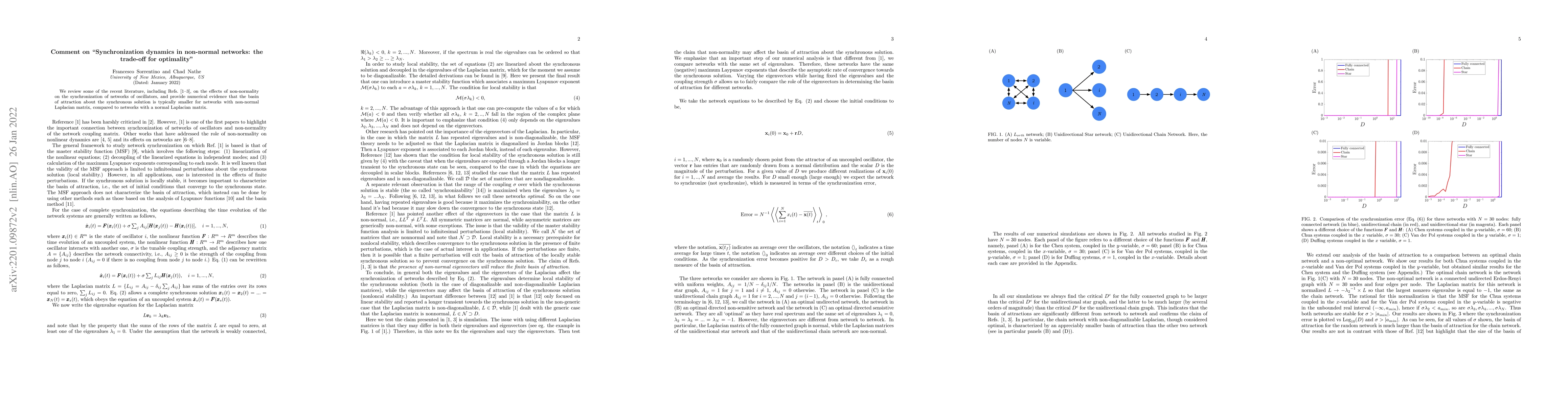 Thumbnail for Comment on "Synchronization dynamics in non-normal networks: the
  trade-off for optimality"