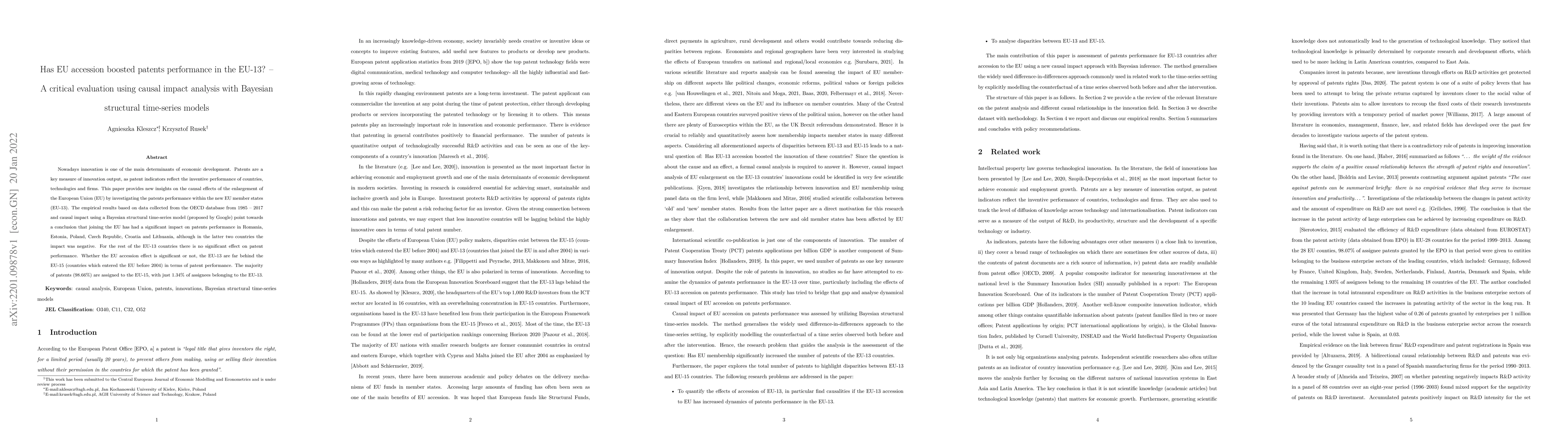 Thumbnail for Has EU accession boosted patents performance in the EU-13? -- A critical
  evaluation using causal impact analysis with Bayesian structural time-series
  models