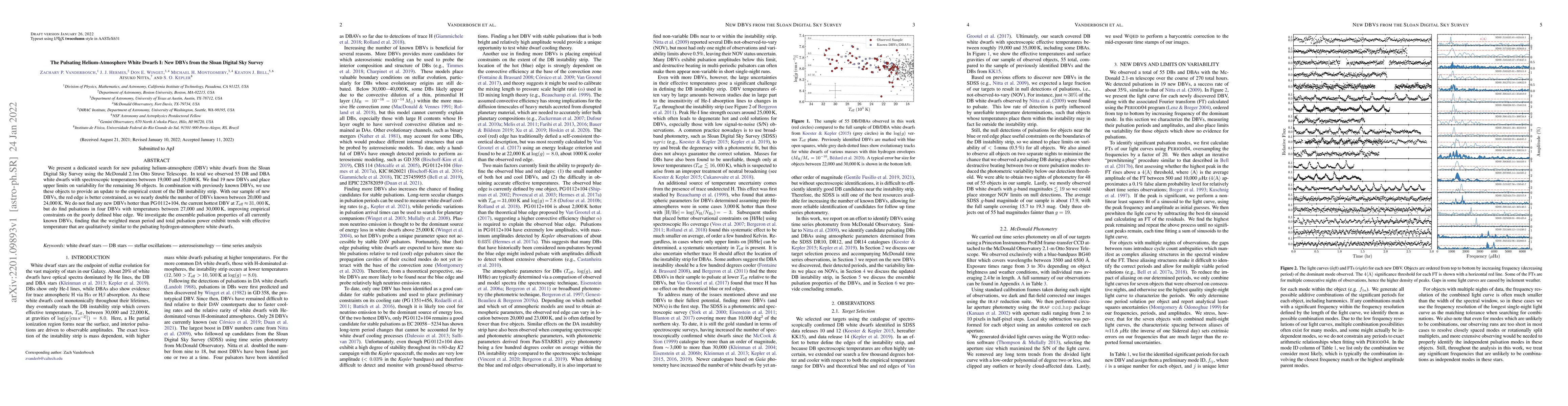 Thumbnail for The Pulsating Helium-Atmosphere White Dwarfs I: New DBVs from the Sloan
  Digital Sky Survey