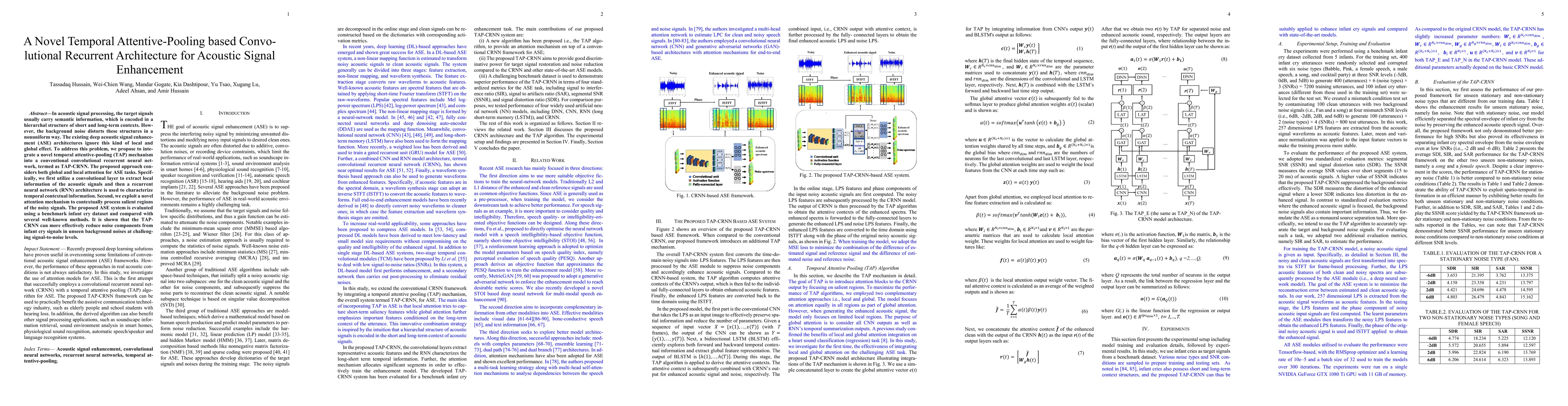 Thumbnail for A Novel Temporal Attentive-Pooling based Convolutional Recurrent
  Architecture for Acoustic Signal Enhancement