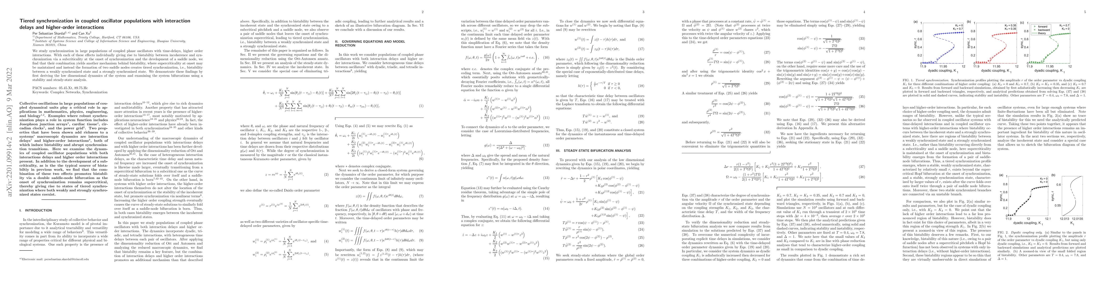 Thumbnail for Tiered synchronization in coupled oscillator populations with
  interaction delays and higher-order interactions