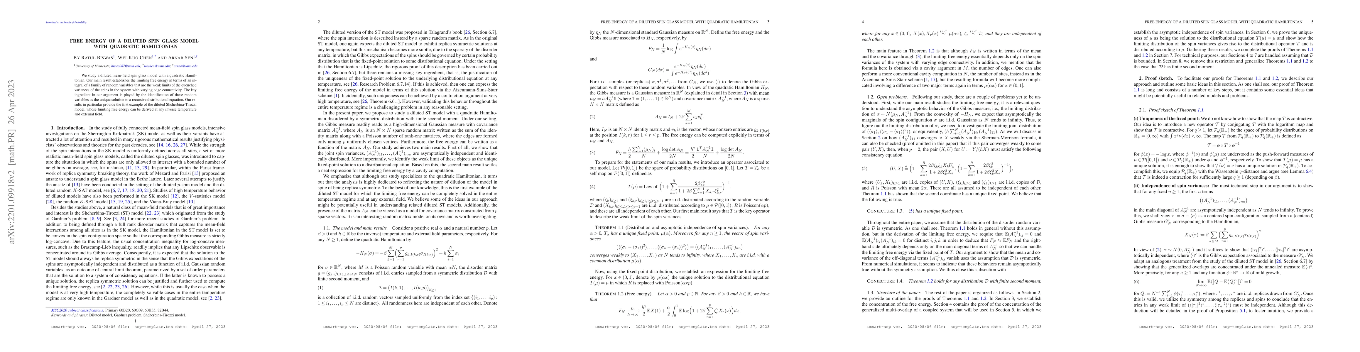 Thumbnail for Free energy of a diluted spin glass model with quadratic Hamiltonian