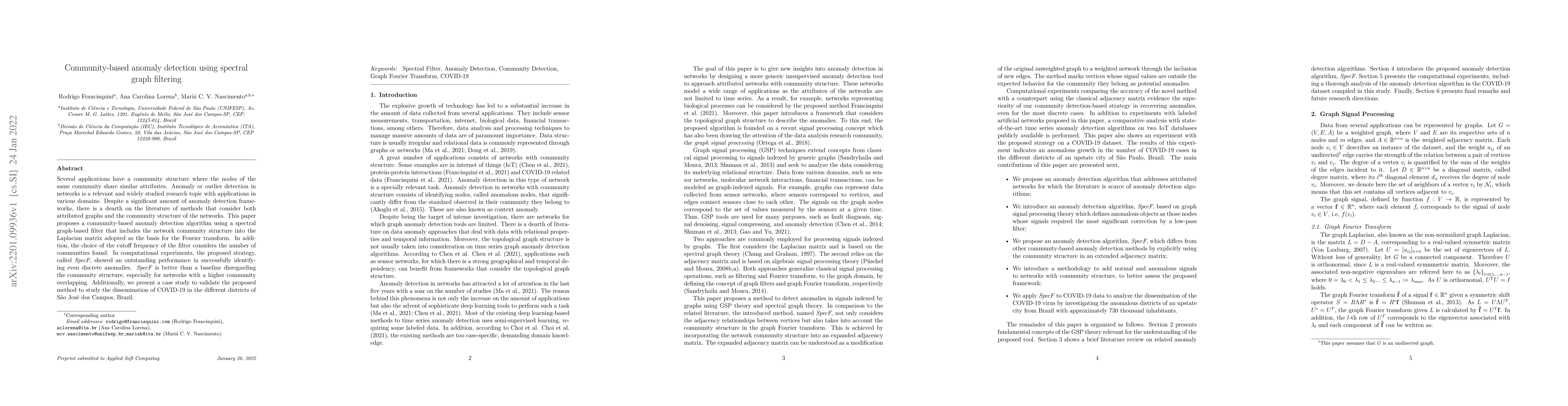 Thumbnail for Community-based anomaly detection using spectral graph filtering