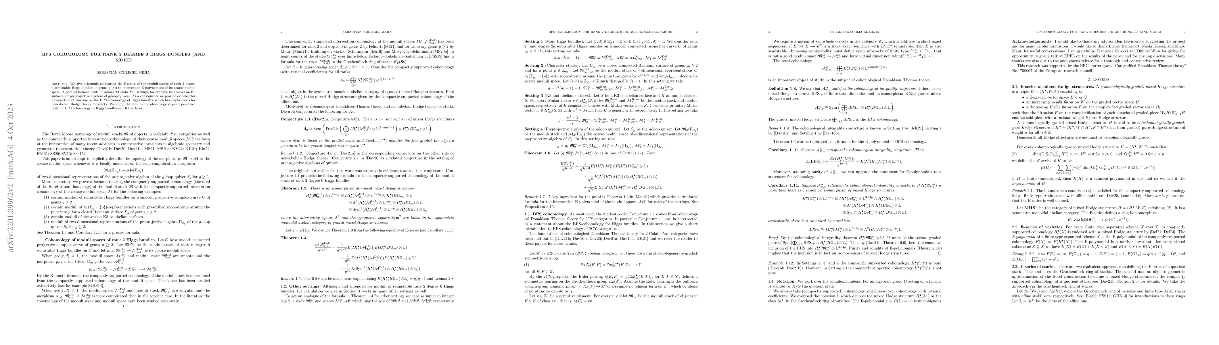 Thumbnail for BPS cohomology for rank 2 degree 0 Higgs bundles (and more)