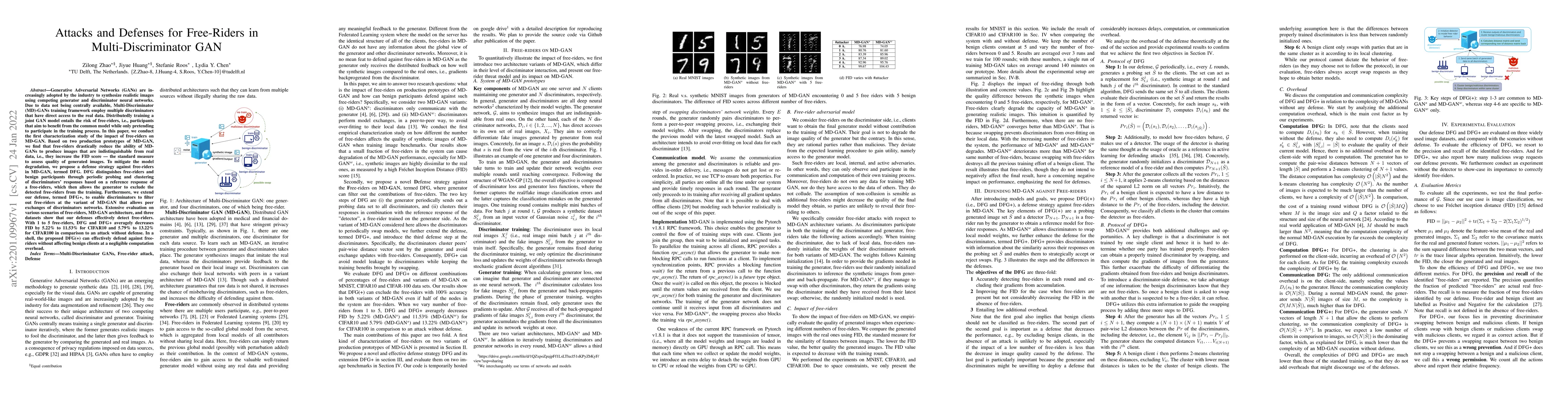 Thumbnail for Attacks and Defenses for Free-Riders in Multi-Discriminator GAN