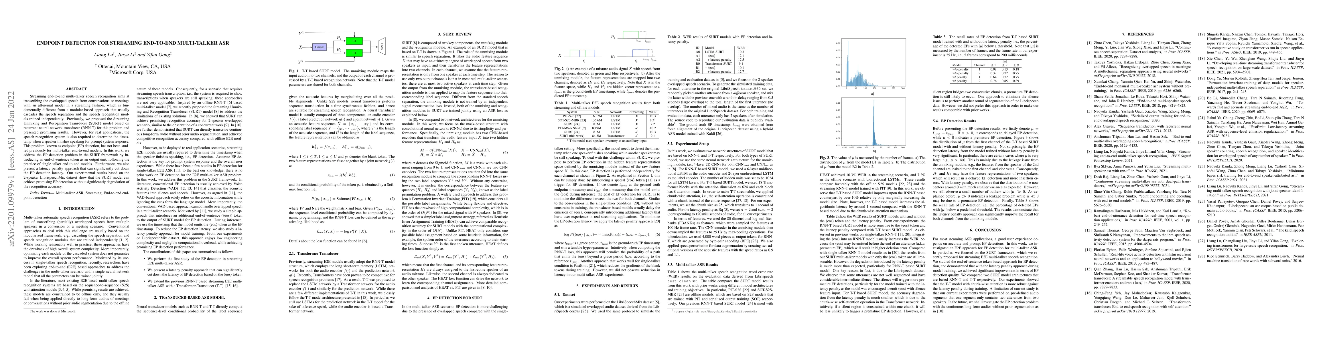 Thumbnail for Endpoint Detection for Streaming End-to-End Multi-talker ASR