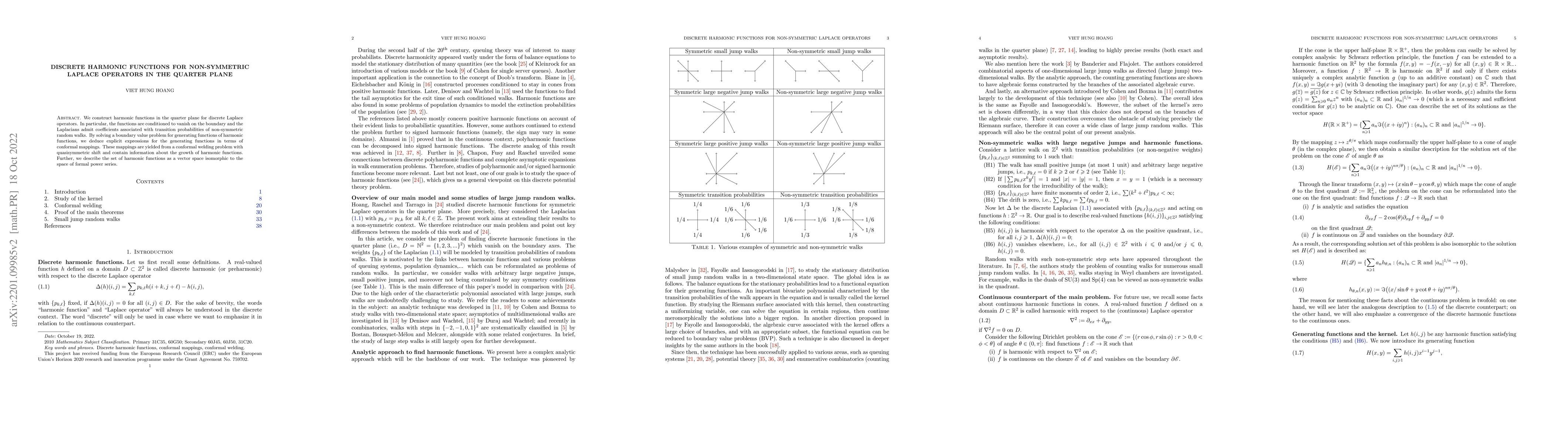 Thumbnail for Discrete harmonic functions for non-symmetric Laplace operators in the
  quarter plane