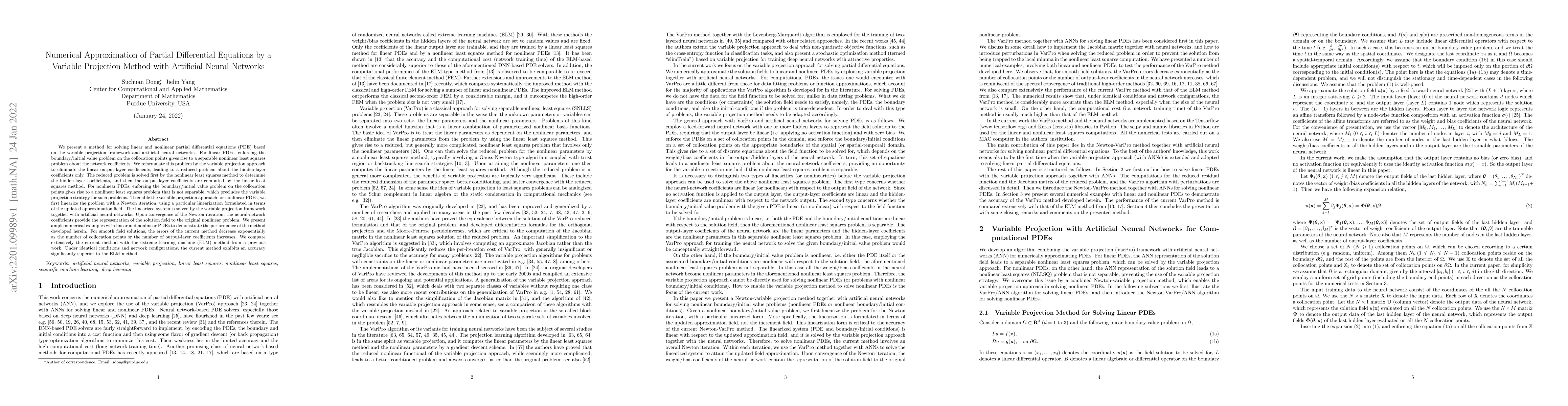 Thumbnail for Numerical Approximation of Partial Differential Equations by a Variable
  Projection Method with Artificial Neural Networks