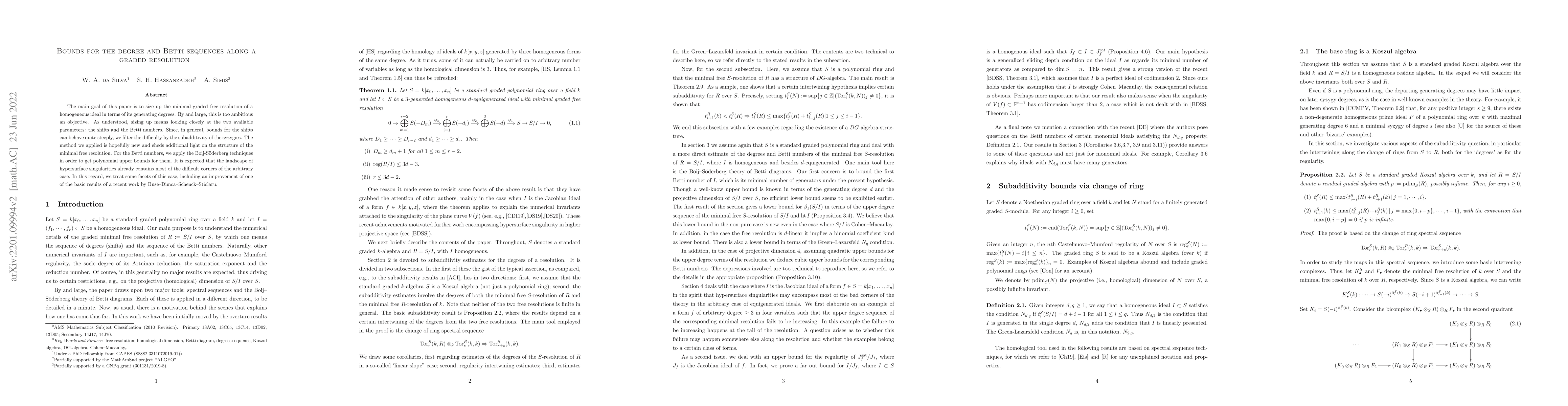 Thumbnail for Bounds for the degree and Betti sequences along a graded resolution