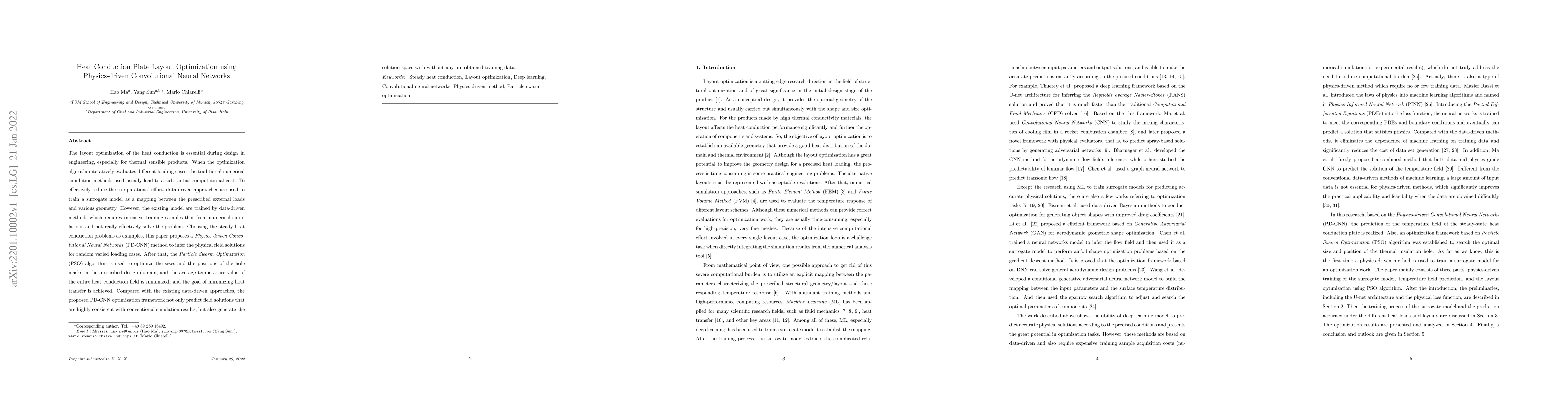 Thumbnail for Heat Conduction Plate Layout Optimization using Physics-driven
  Convolutional Neural Networks