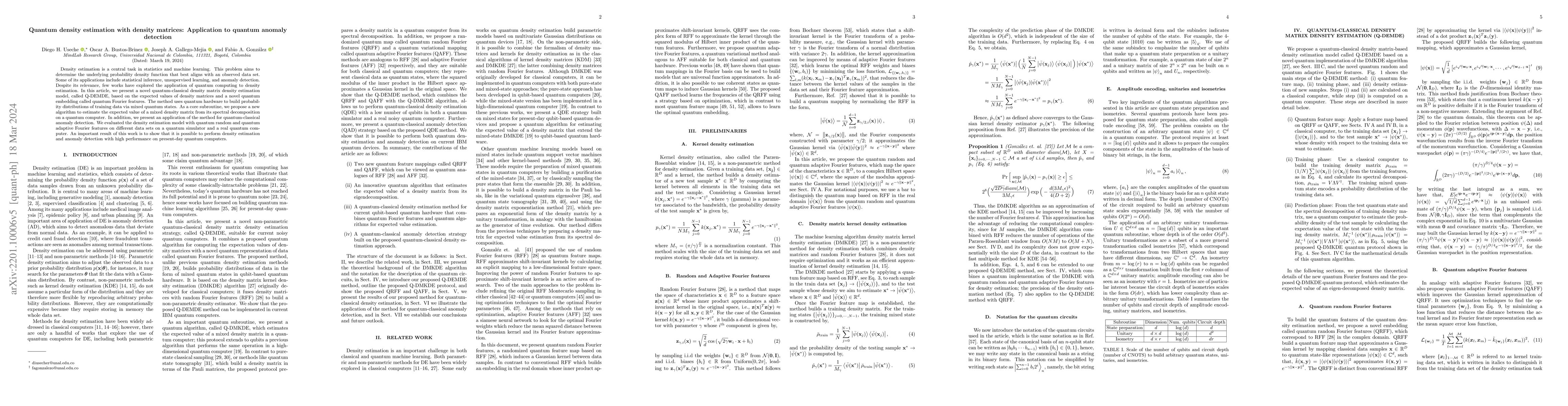 Thumbnail for Quantum density estimation with density matrices: Application to quantum
  anomaly detection