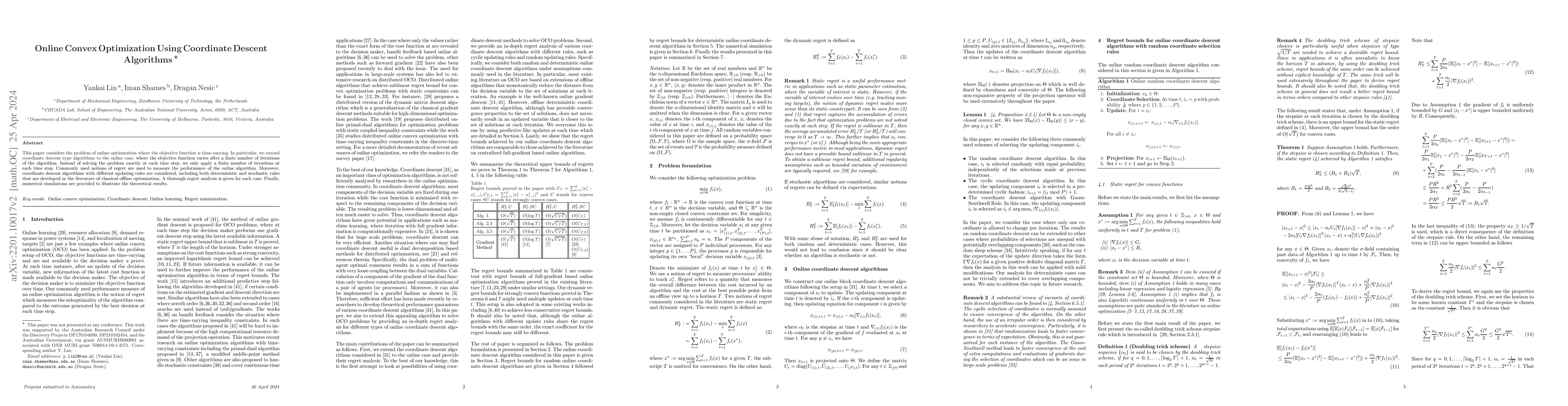 Thumbnail for Online Convex Optimization Using Coordinate Descent Algorithms