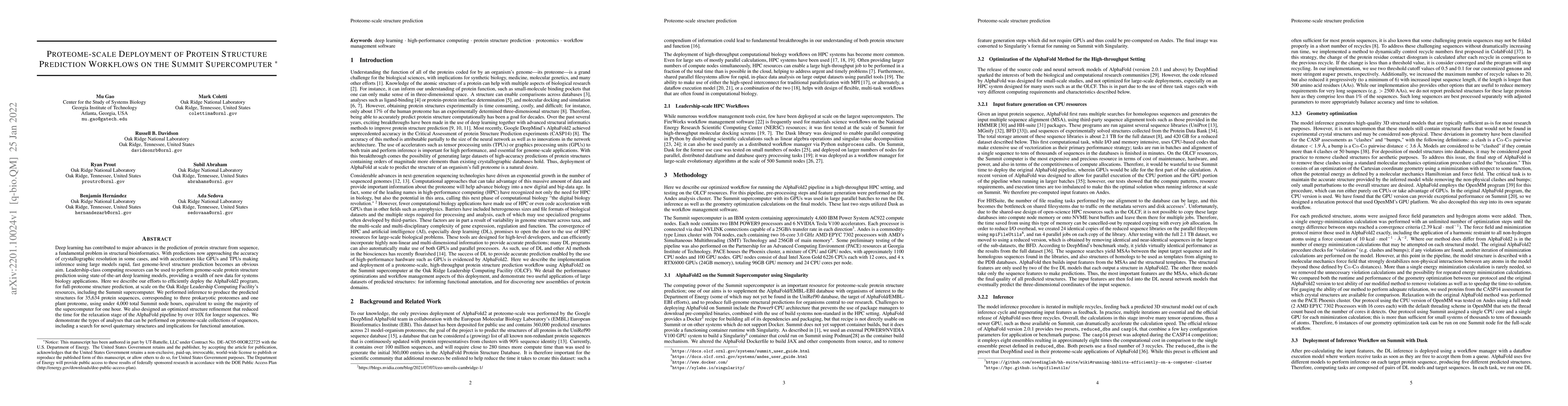 Thumbnail for Proteome-scale Deployment of Protein Structure Prediction Workflows on
  the Summit Supercomputer