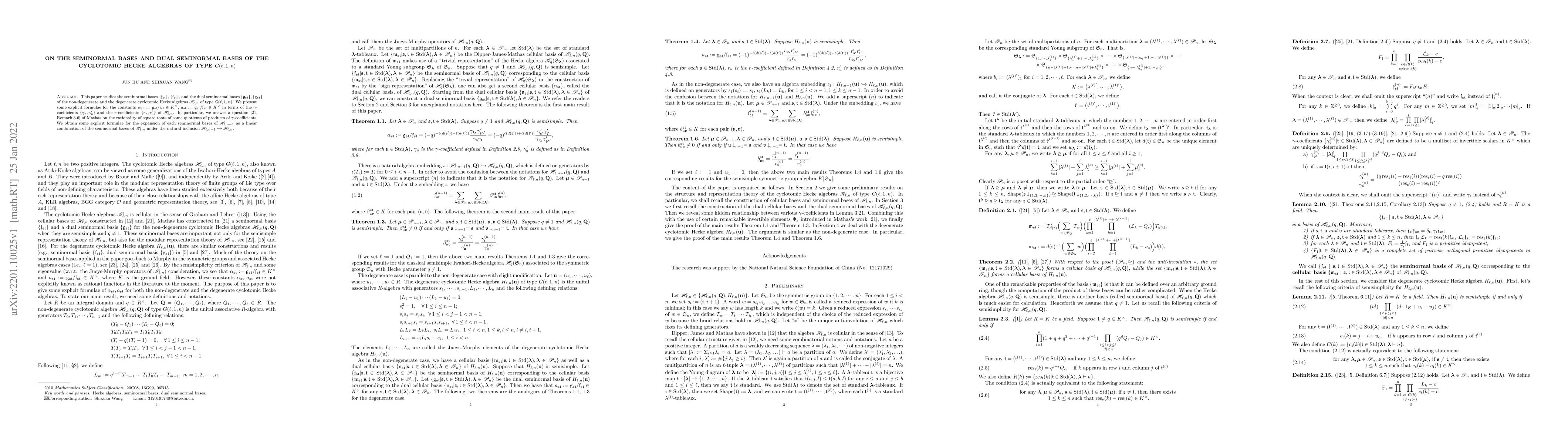 Thumbnail for On the seminormal bases and dual seminormal bases of the cyclotomic
  Hecke algebras of type $G(\ell,1,n)$