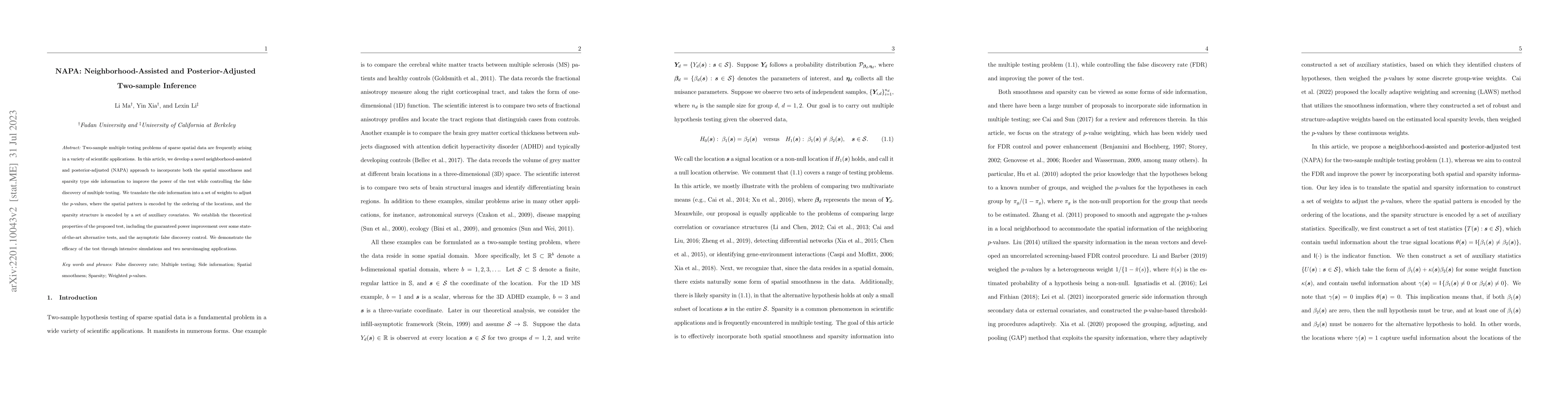 Thumbnail for NAPA: Neighborhood-Assisted and Posterior-Adjusted Two-sample Inference