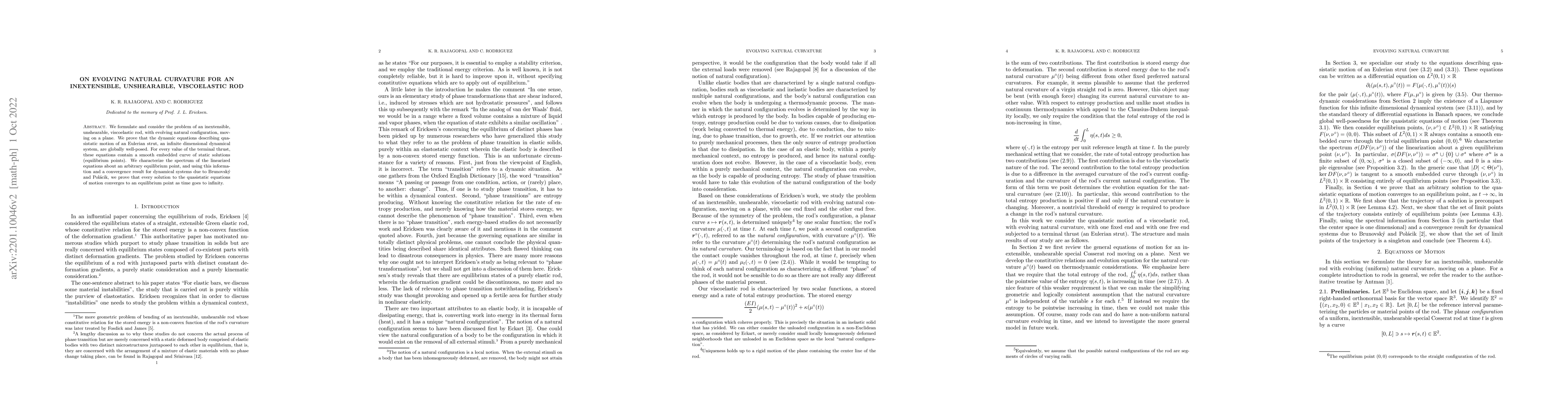 Thumbnail for On evolving natural curvature for an inextensible, unshearable,
  viscoelastic rod