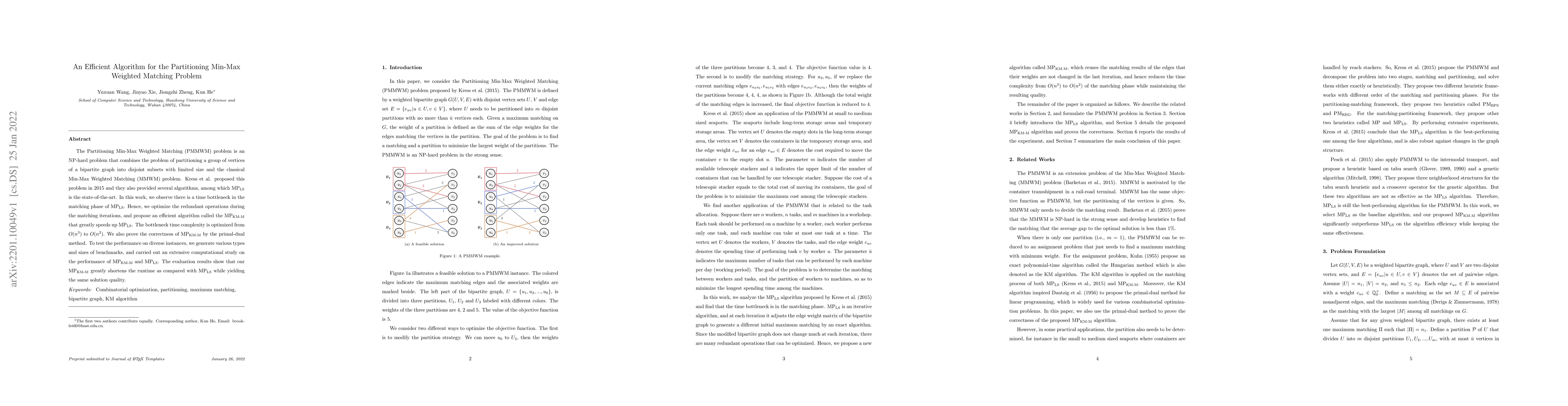 Thumbnail for An Efficient Algorithm for the Partitioning Min-Max Weighted Matching
  Problem