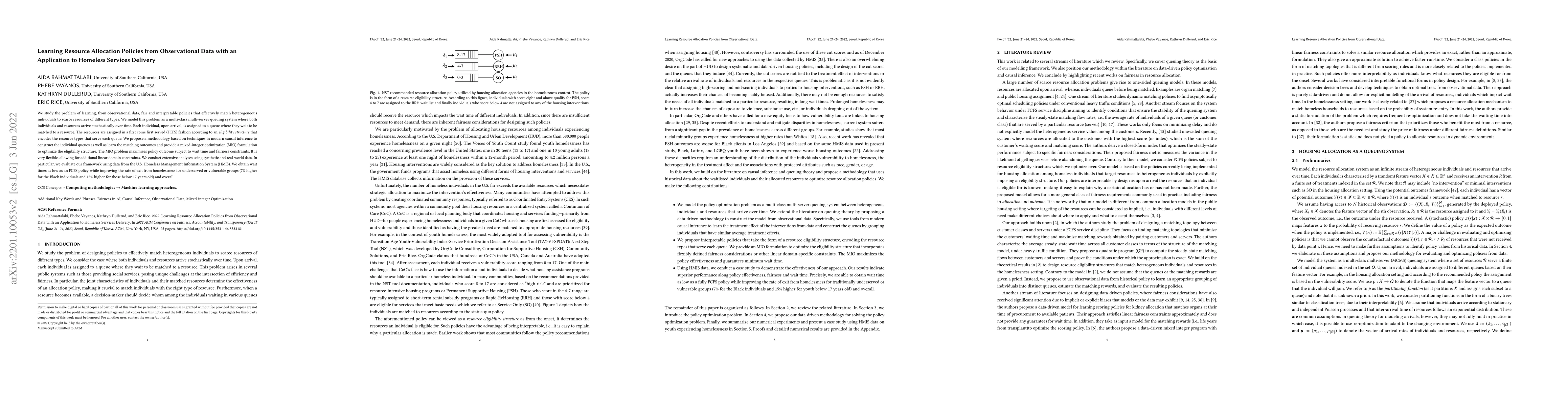 Thumbnail for Learning Resource Allocation Policies from Observational Data with an
  Application to Homeless Services Delivery