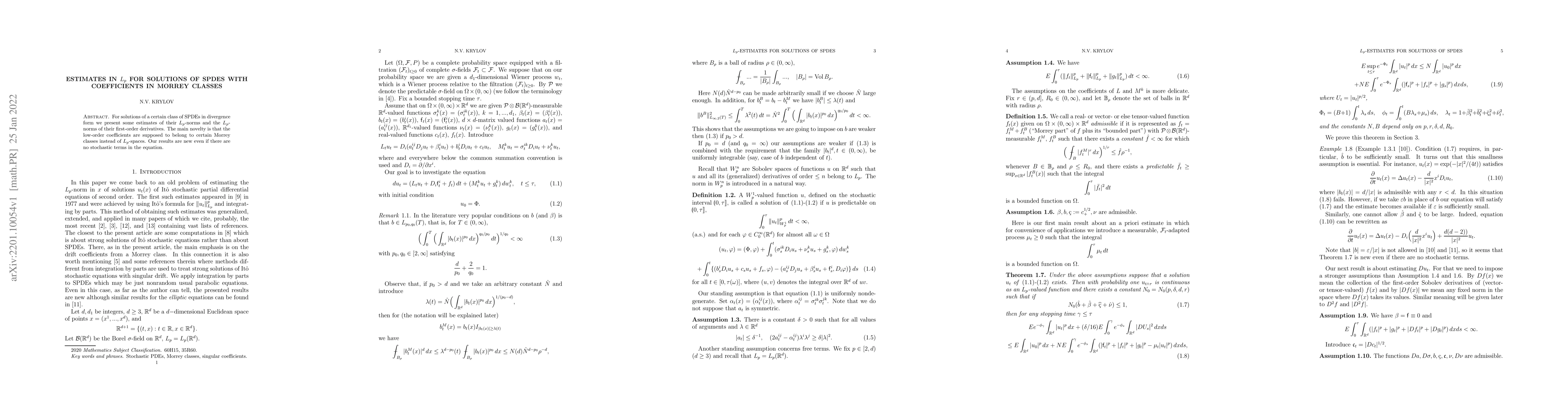 Thumbnail for Estimates in $L_{p}$ for solutions of SPDEs with coefficients in Morrey
  classes