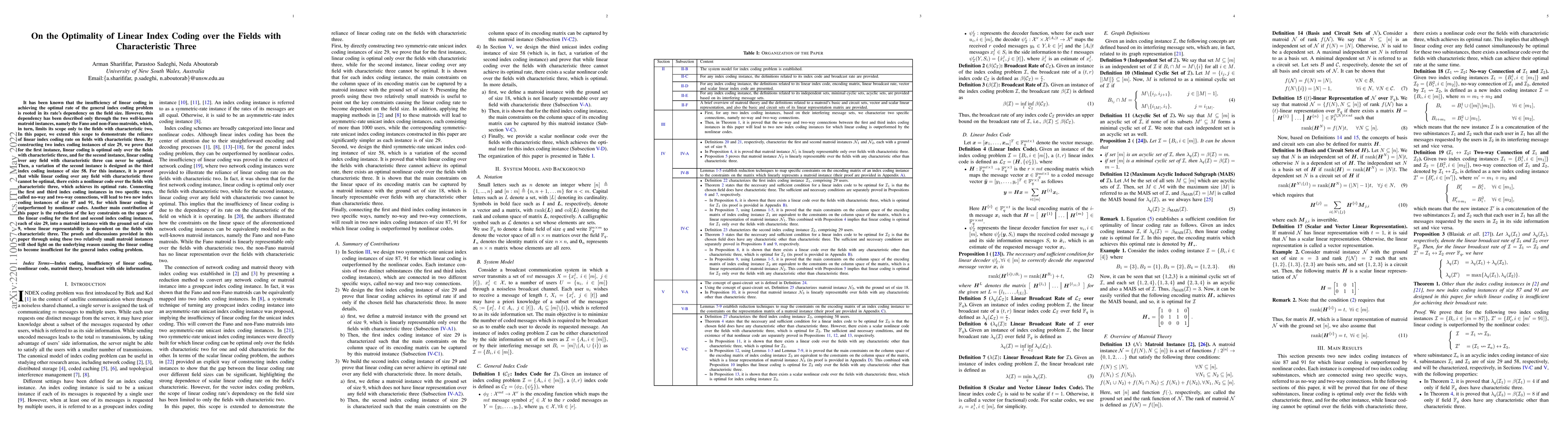 Thumbnail for On the Optimality of Linear Index Coding over the Fields with
  Characteristic Three