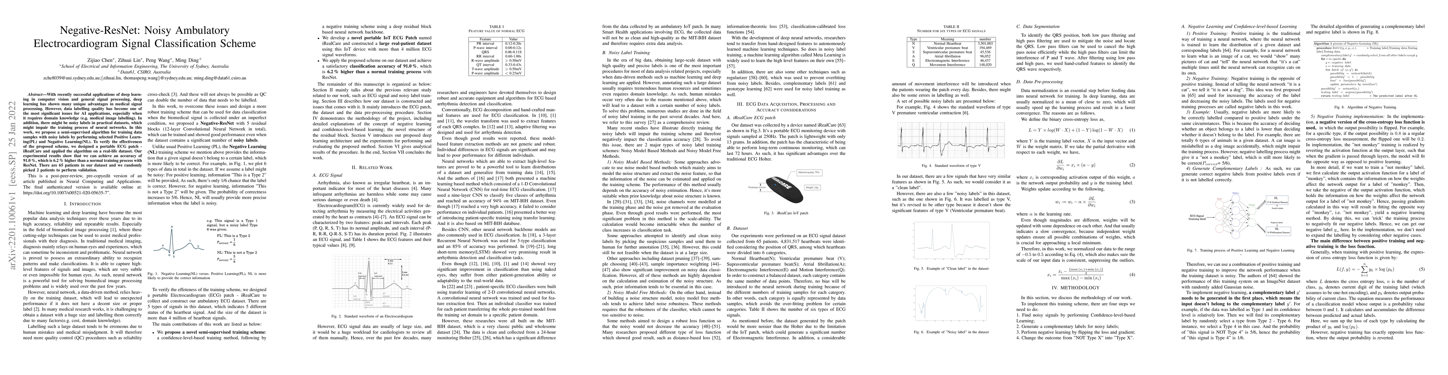 Thumbnail for Negative-ResNet: Noisy Ambulatory Electrocardiogram Signal
  Classification Scheme