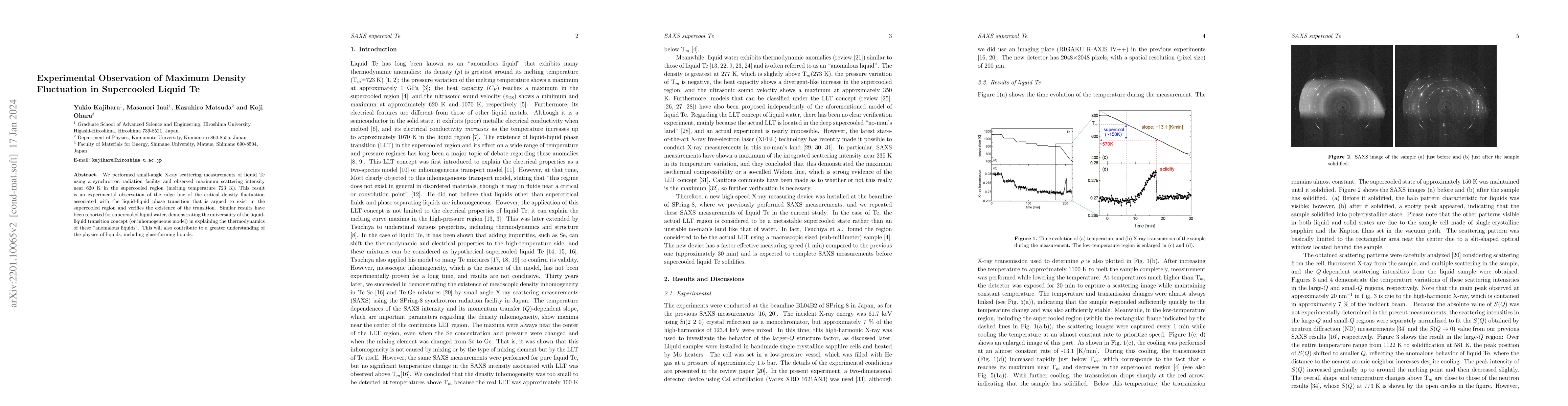 Thumbnail for Experimental Observation of Maximum Density Fluctuation in Liquid Te