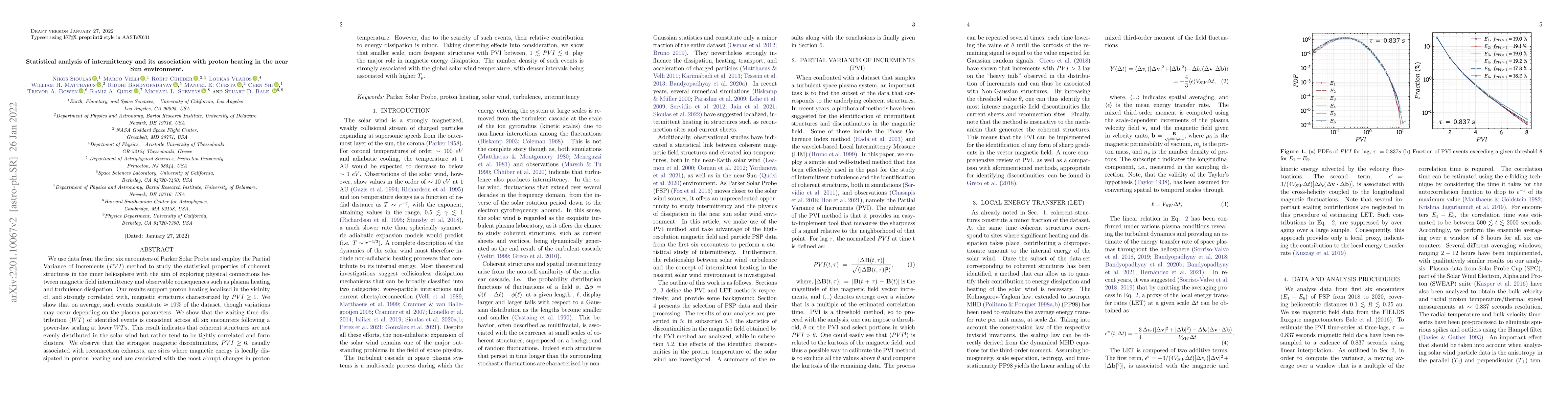 Thumbnail for Statistical analysis of intermittency and its association with proton
  heating in the near Sun environment