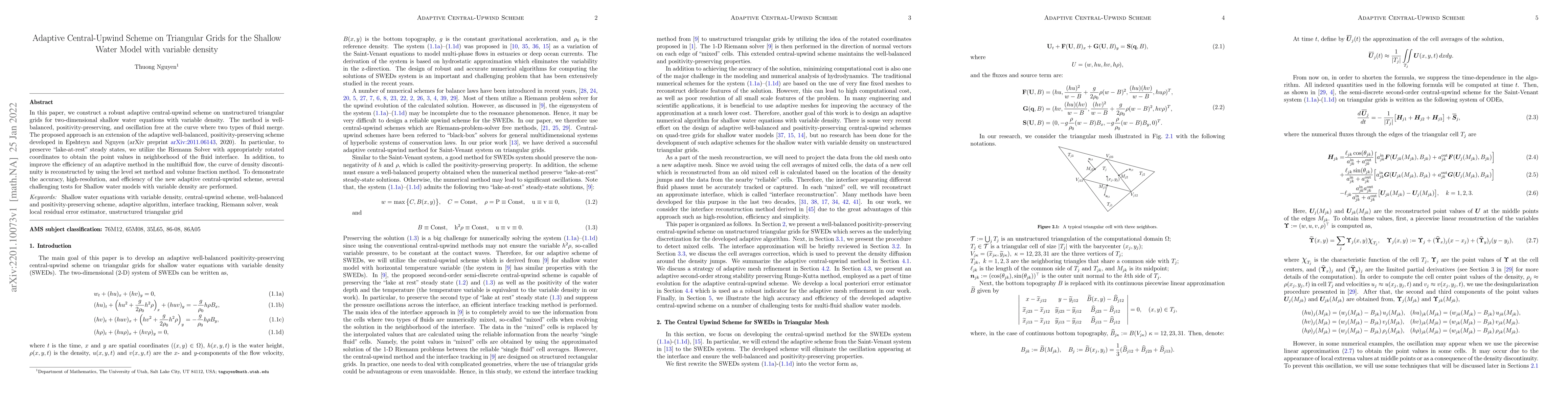 Thumbnail for Adaptive Central-Upwind Scheme on Triangular Grids for the Shallow Water
  Model with variable density