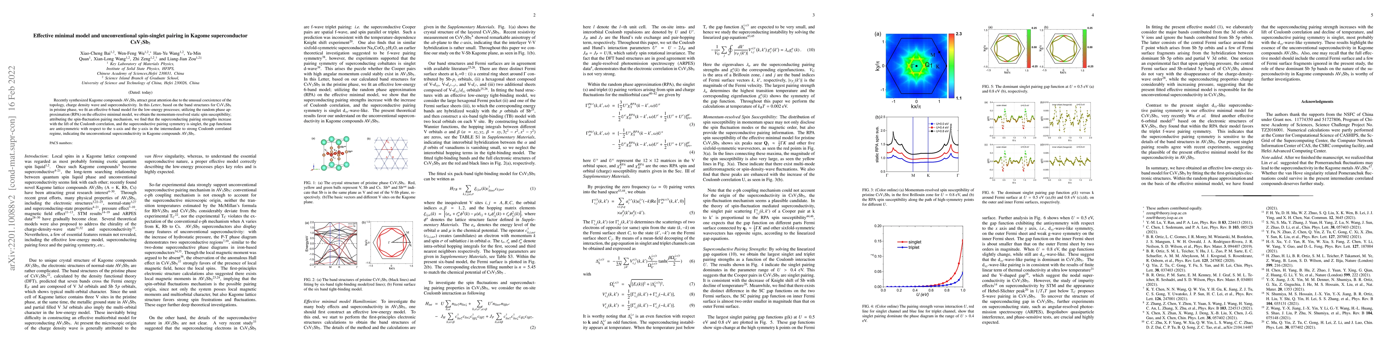 Thumbnail for Effective minimal model and unconventional spin-singlet pairing in
  Kagome superconductor CsV3Sb5