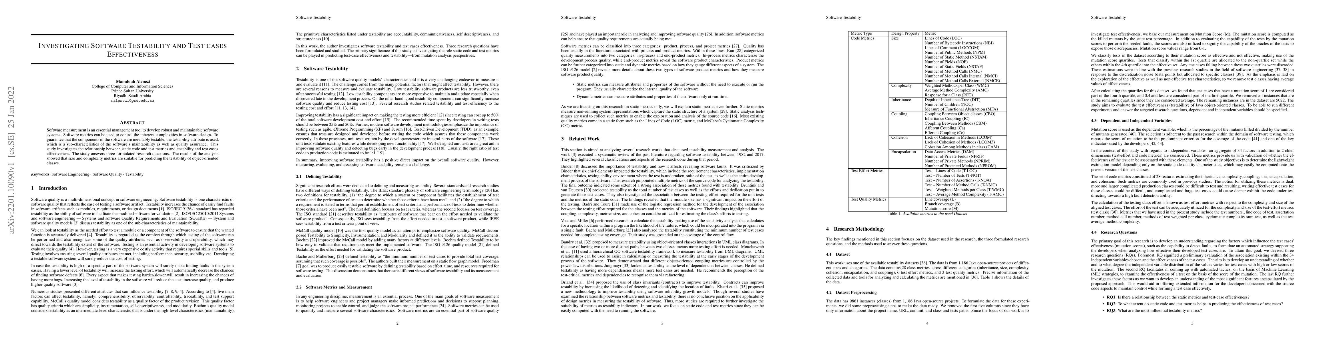 Thumbnail for Investigating Software Testability and Test cases Effectiveness