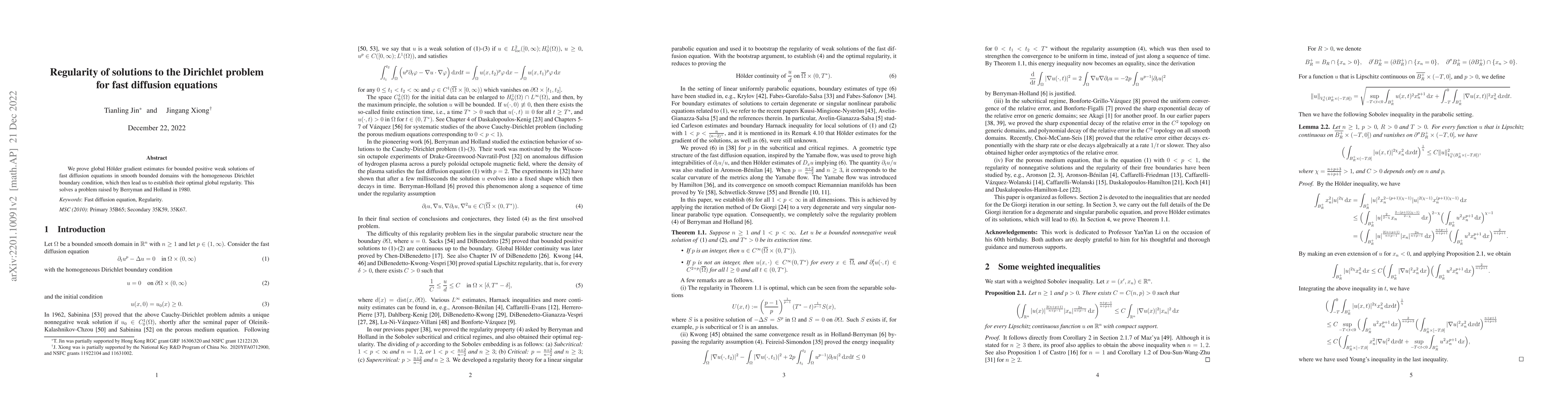 Thumbnail for Regularity of solutions to the Dirichlet problem for fast diffusion
  equations