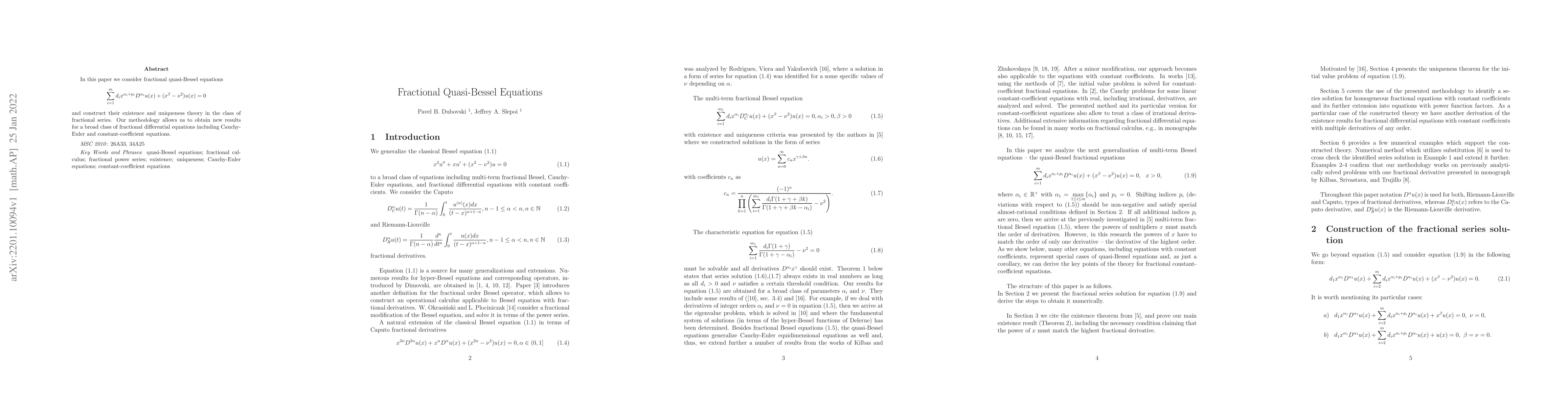 Thumbnail for Fractional Quasi-Bessel Equations
