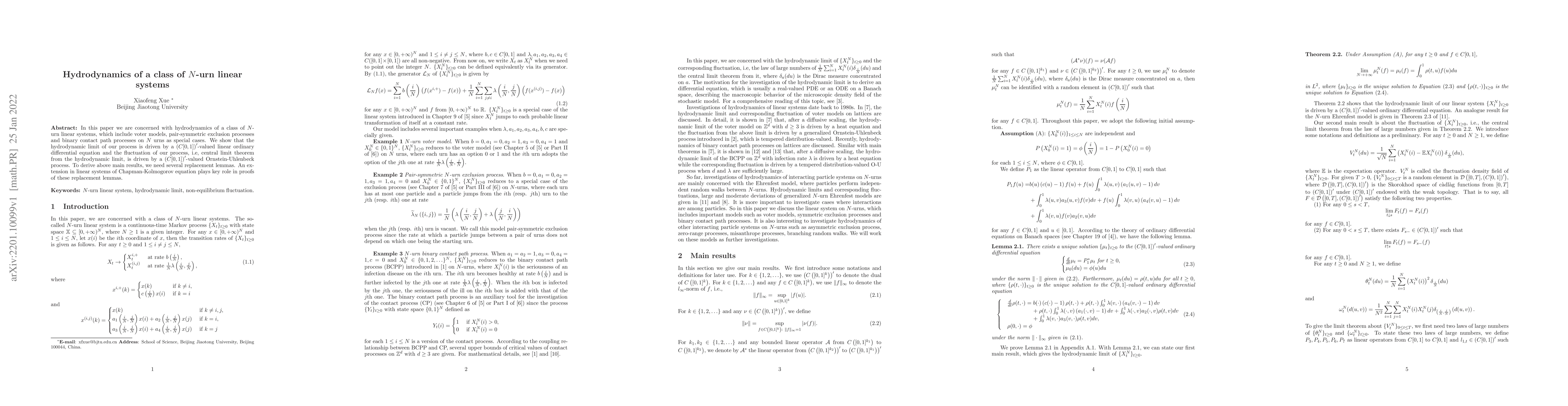 Thumbnail for Hydrodynamics of a class of $N$-urn linear systems