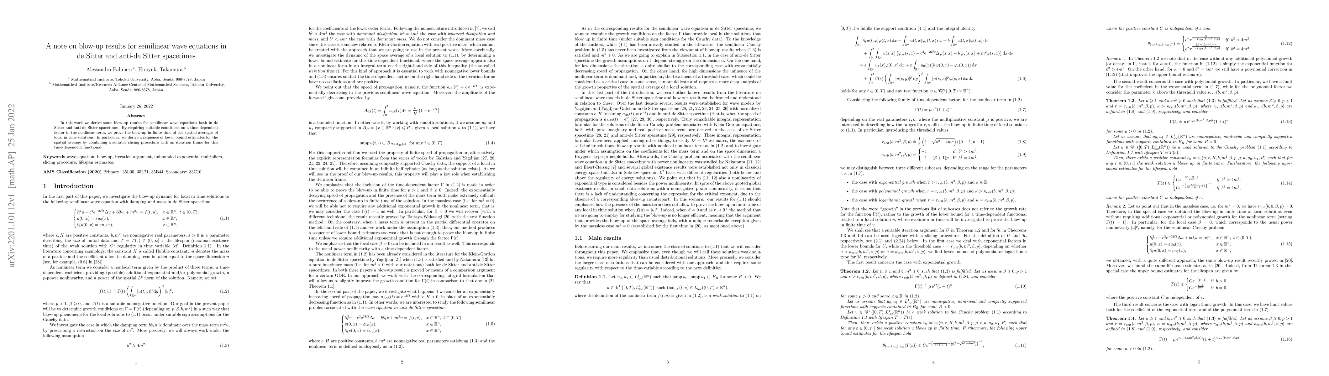Thumbnail for A note on blow-up results for semilinear wave equations in de Sitter and
  anti-de Sitter spacetimes