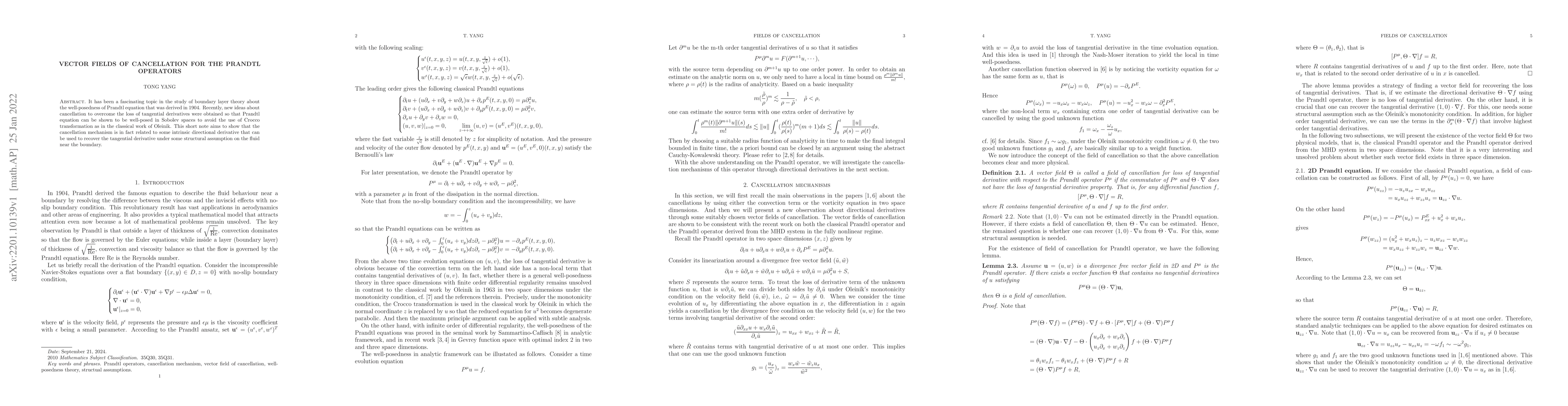 Thumbnail for Vector fields of Cancellation for the Prandtl Operators