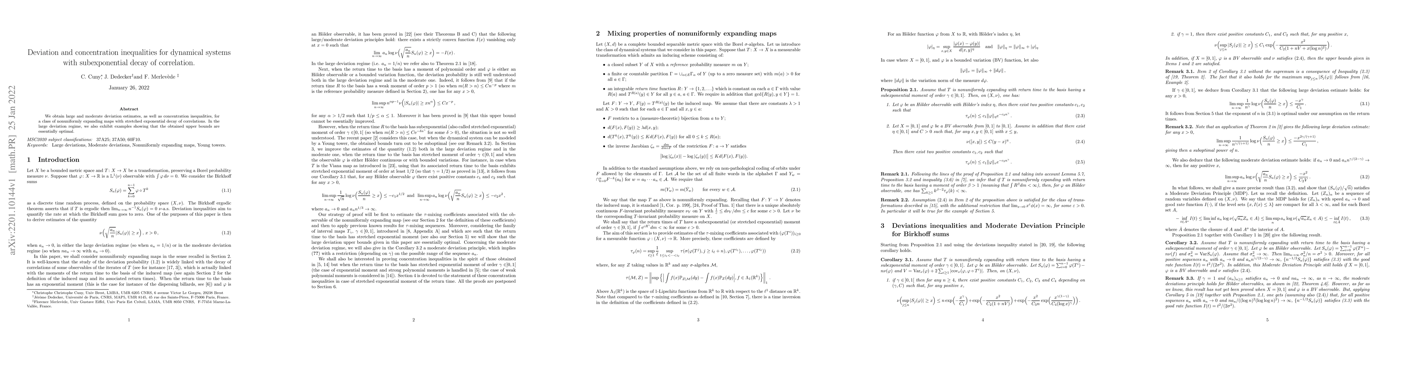 Thumbnail for Deviation and concentration inequalities for dynamical systems with
  subexponential decay of correlation