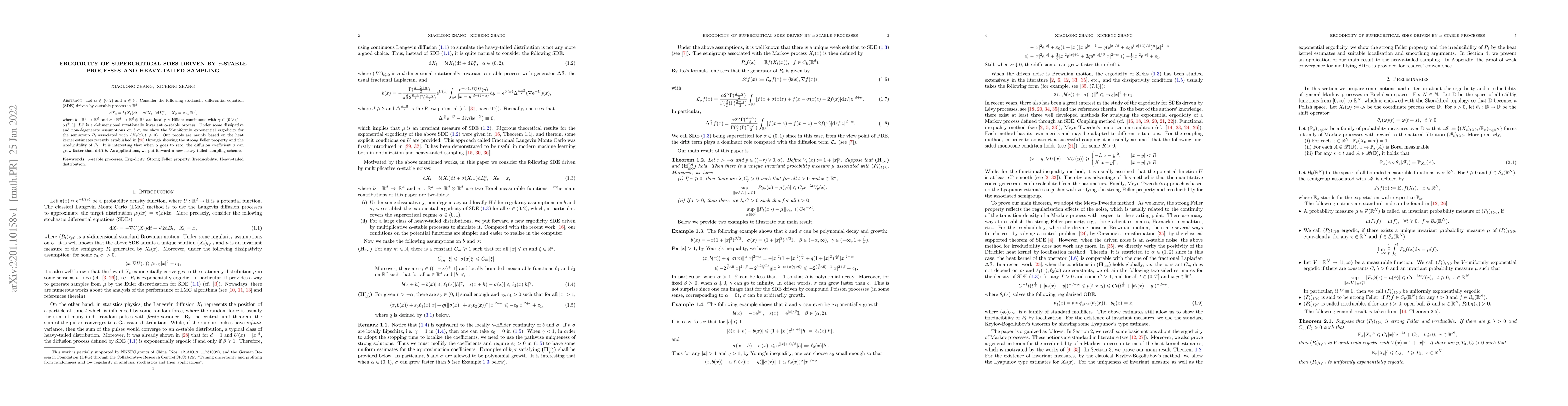 Thumbnail for Ergodicity of supercritical SDEs driven by $\alpha$-stable processes and
  heavy-tailed sampling