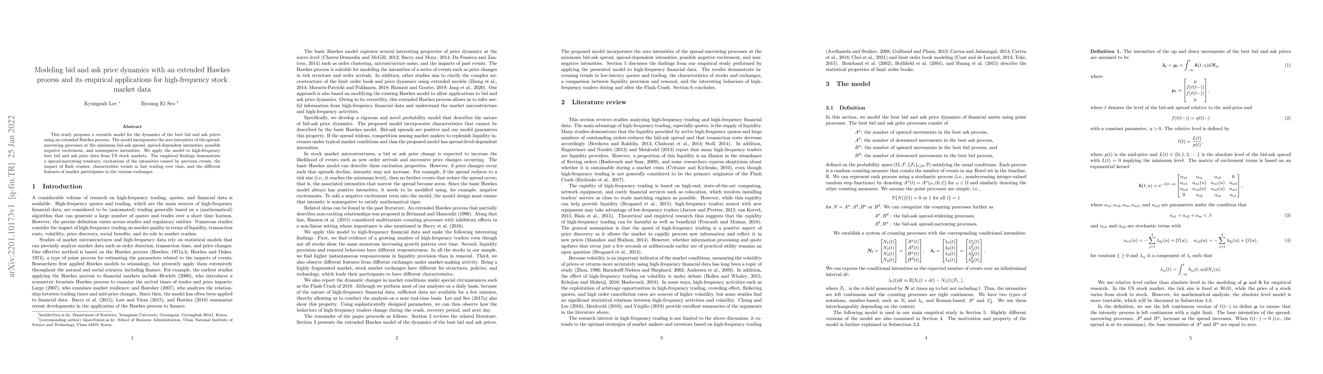 Thumbnail for Modeling bid and ask price dynamics with an extended Hawkes process and
  its empirical applications for high-frequency stock market data