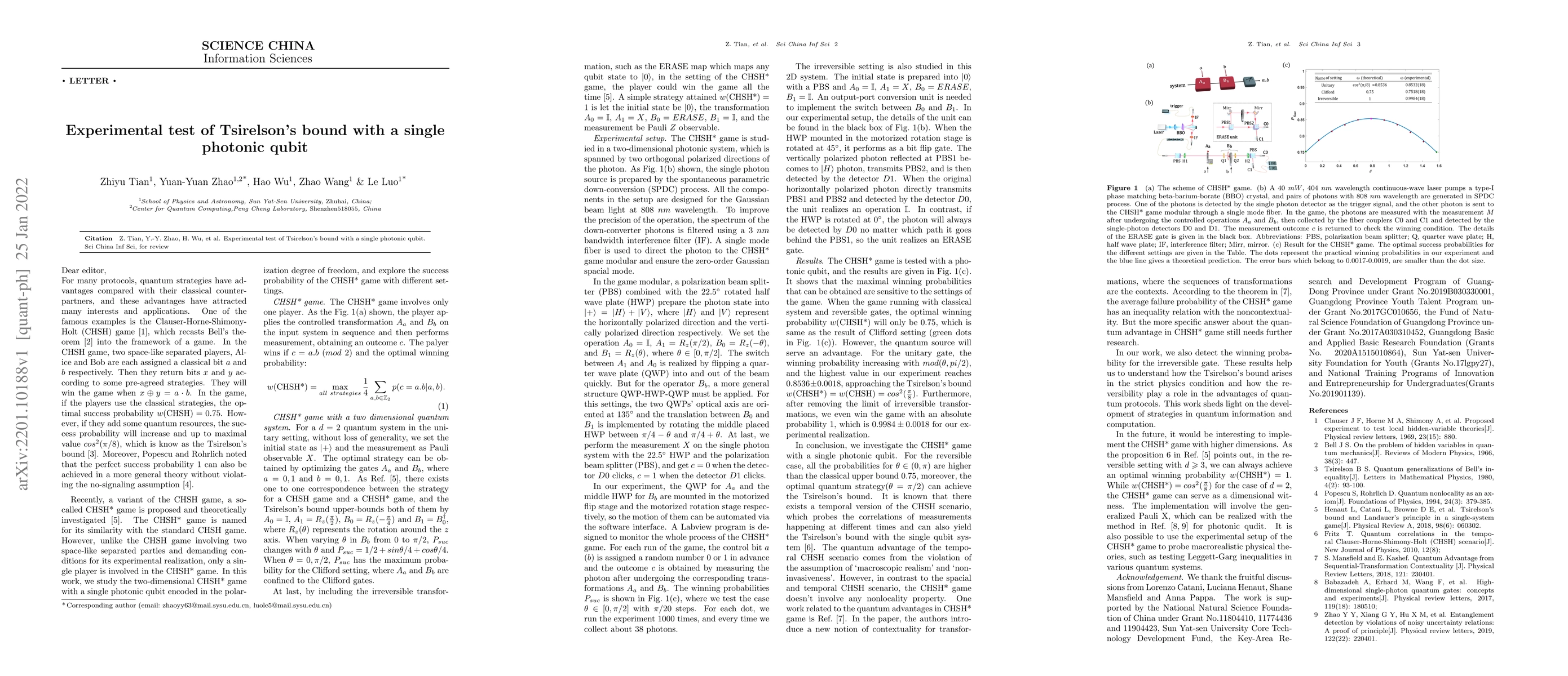 Thumbnail for Experimental test of Tsirelson's bound with a single photonic qubit