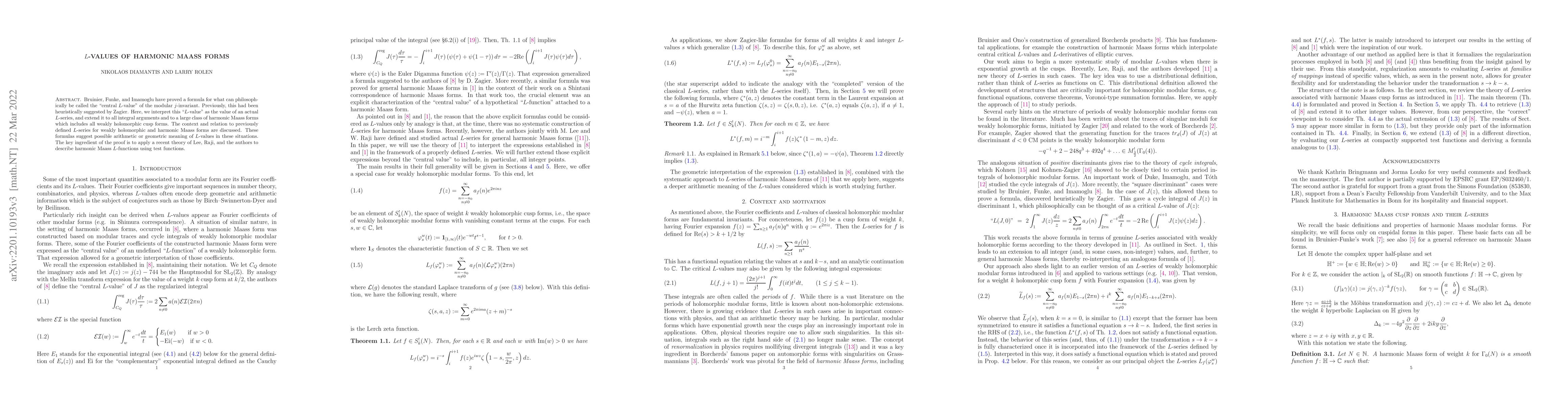 Thumbnail for L-values of harmonic Maass forms