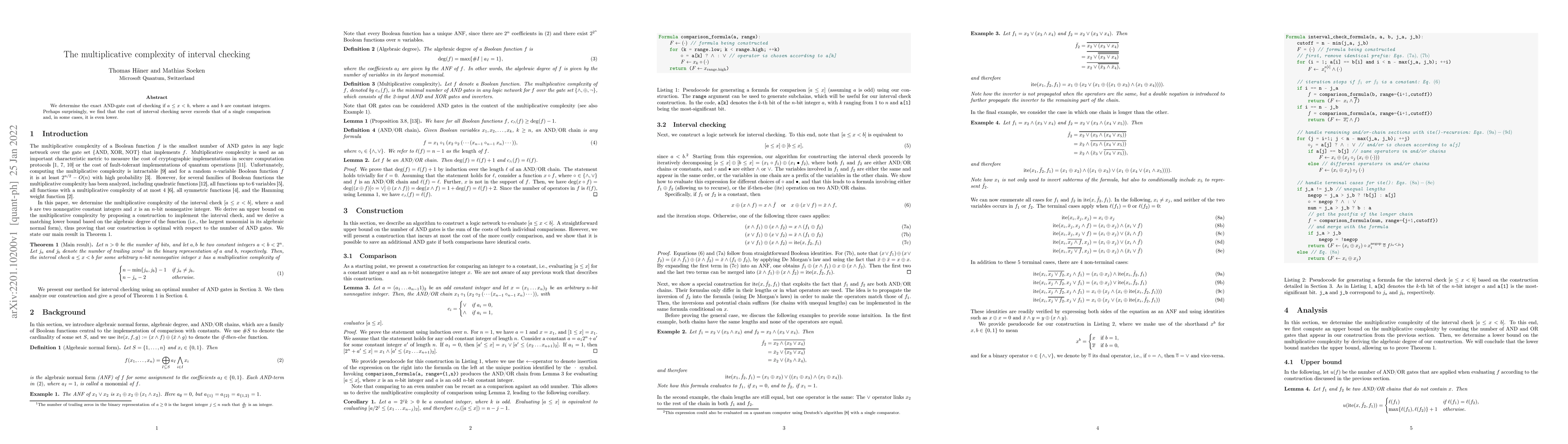 Thumbnail for The multiplicative complexity of interval checking