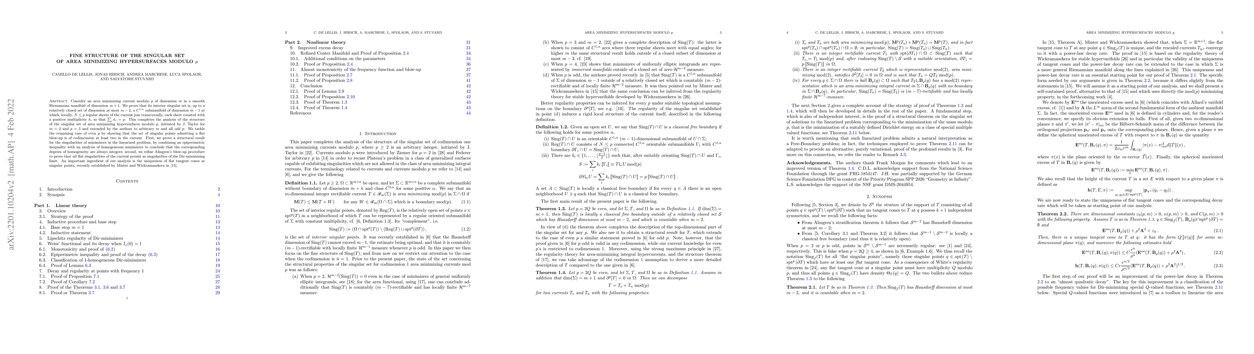 Thumbnail for Fine structure of the singular set of area minimizing hypersurfaces
  modulo $p$