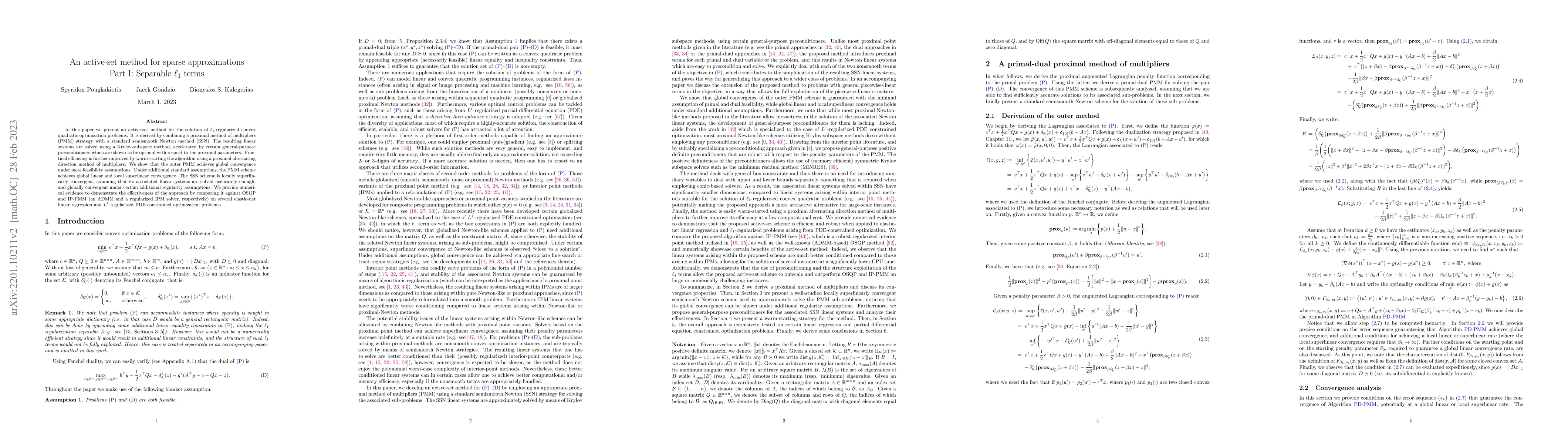 Thumbnail for An active-set method for sparse approximations. Part I: Separable
  $\ell_1$ terms
