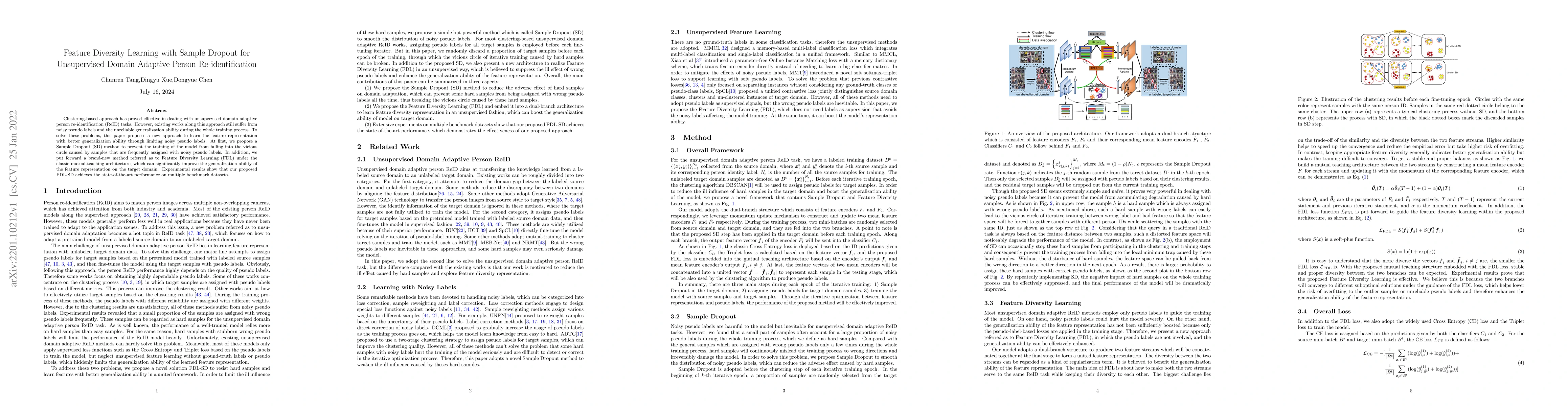 Thumbnail for Feature Diversity Learning with Sample Dropout for Unsupervised Domain
  Adaptive Person Re-identification