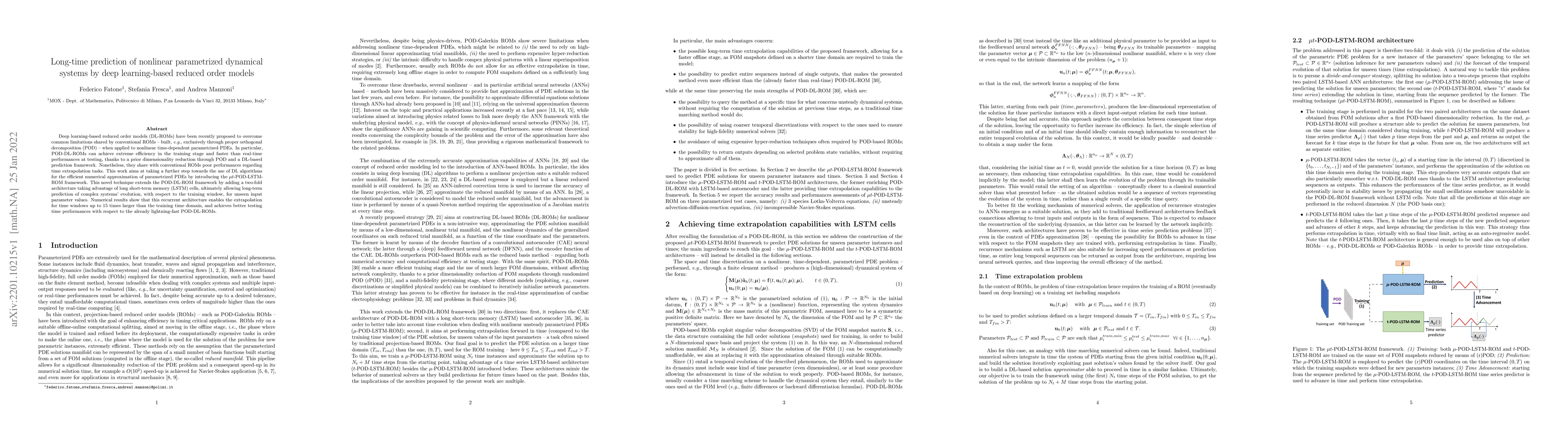 Thumbnail for Long-time prediction of nonlinear parametrized dynamical systems by deep
  learning-based reduced order models