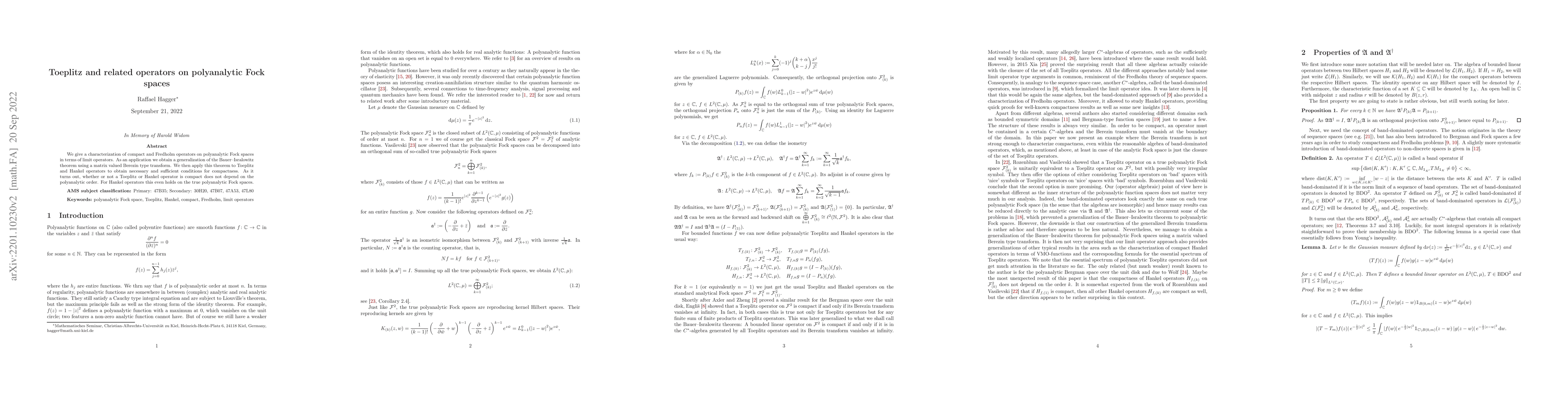 Thumbnail for Toeplitz and related operators on polyanalytic Fock spaces