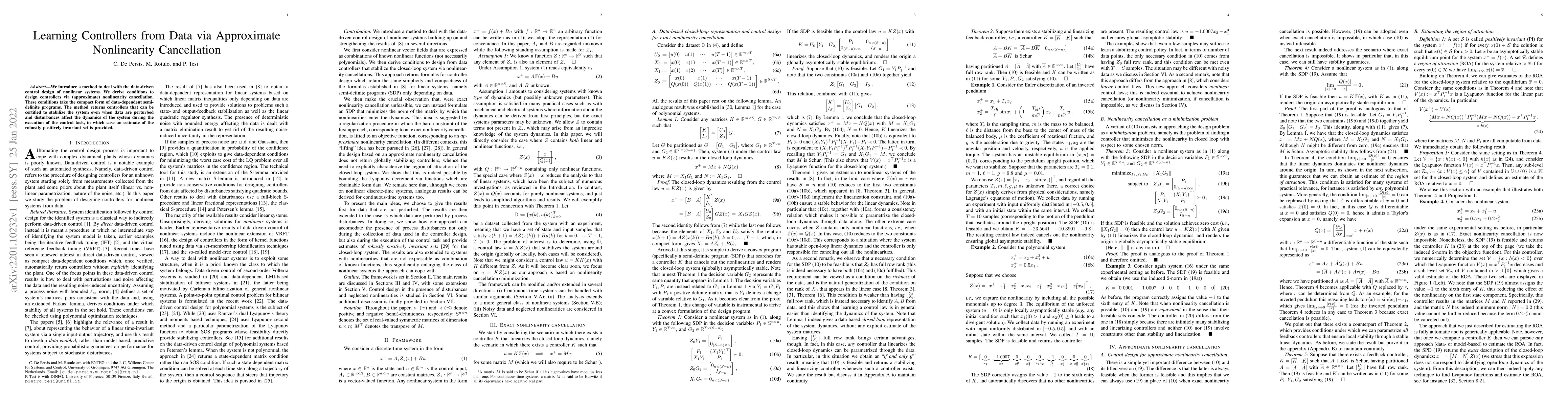 Thumbnail for Learning Controllers from Data via Approximate Nonlinearity Cancellation