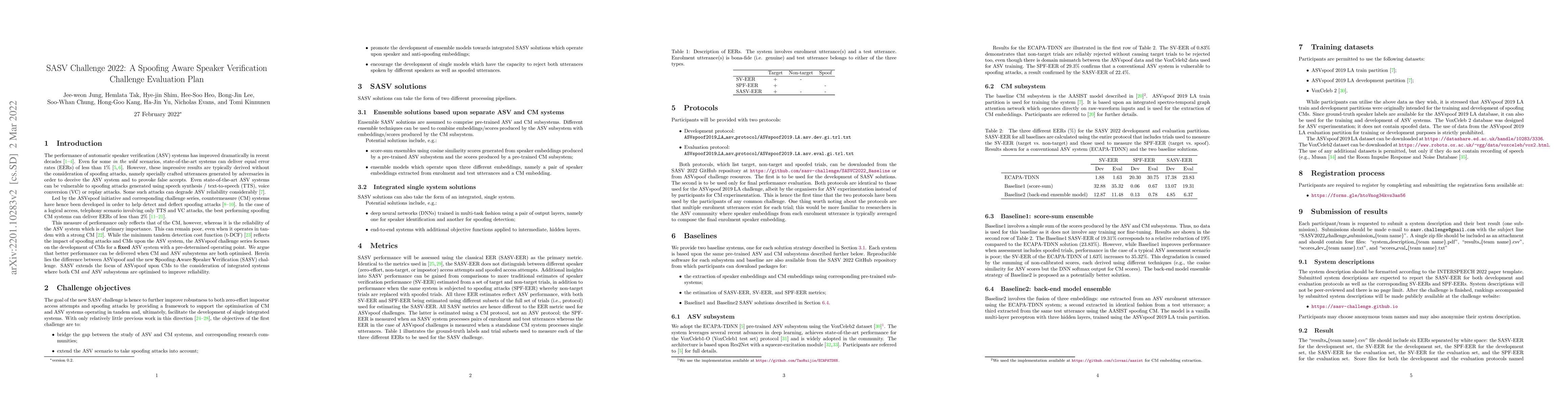 Thumbnail for SASV Challenge 2022: A Spoofing Aware Speaker Verification Challenge
  Evaluation Plan