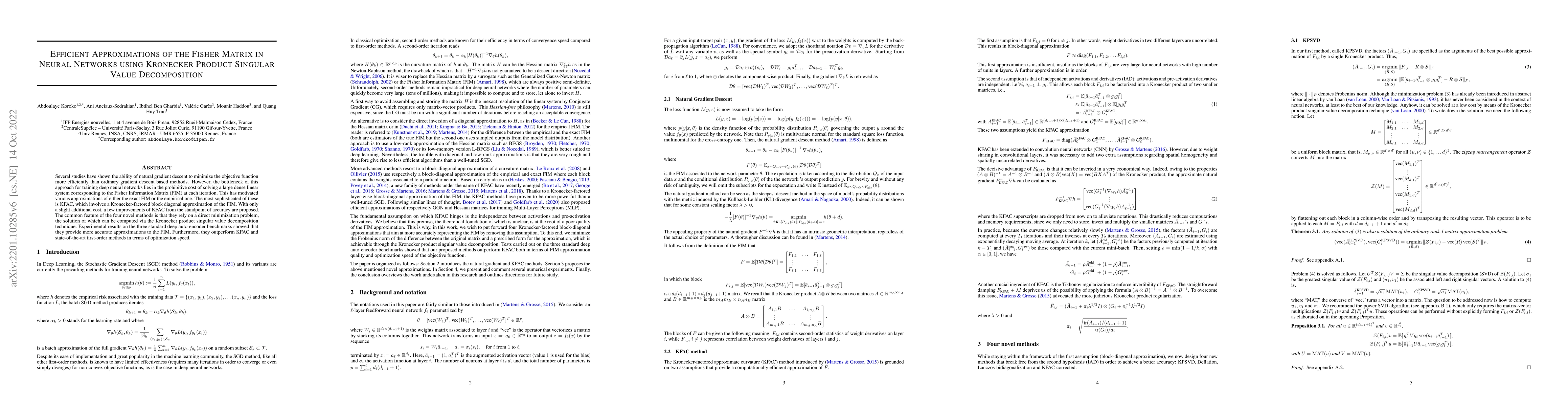 Thumbnail for Efficient Approximations of the Fisher Matrix in Neural Networks using
  Kronecker Product Singular Value Decomposition