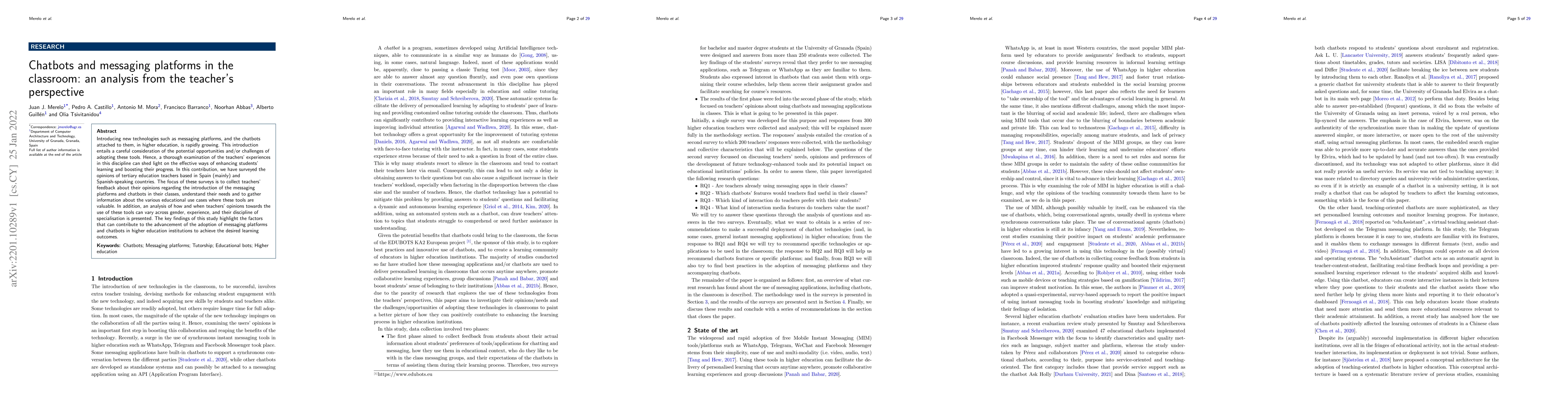 Thumbnail for Chatbots and messaging platforms in the classroom: an analysis from the
  teacher's perspective